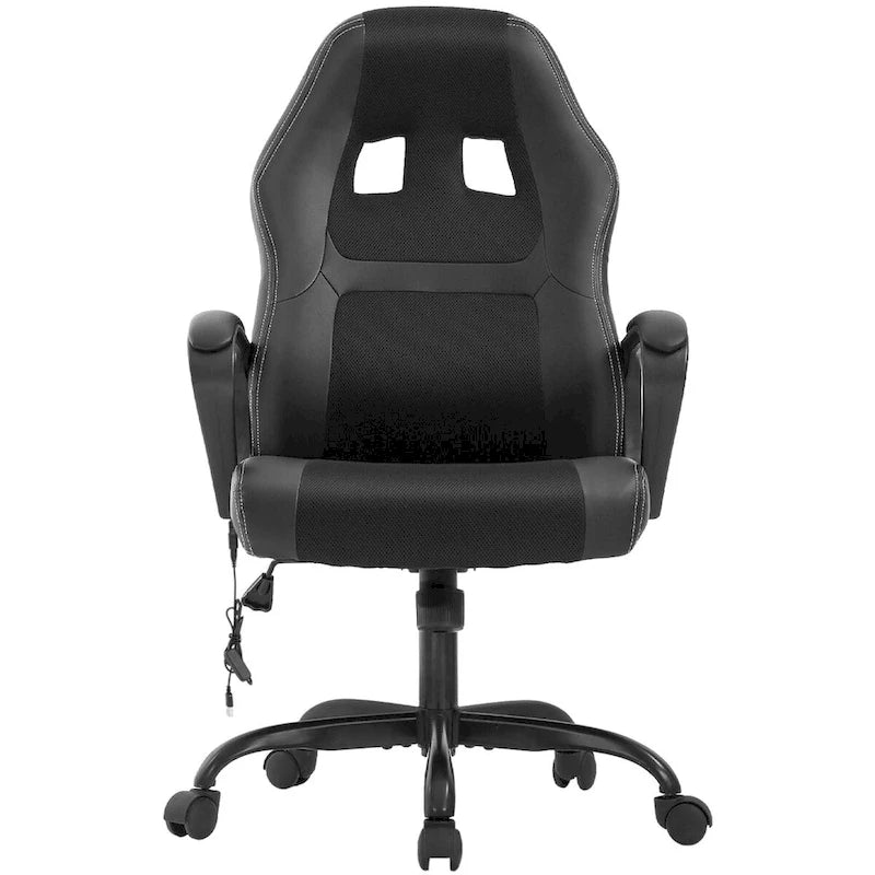 Sedia da ufficio girevole ergonomica in similpelle nera con massaggio lombare, per 1