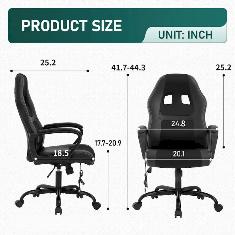 Sedia da ufficio girevole ergonomica in similpelle nera con massaggio lombare, per 1