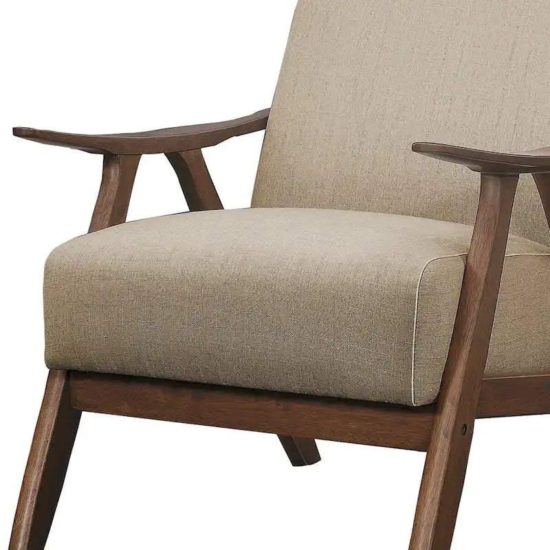 Poltrona singola in tessuto marrone con braccioli curvi