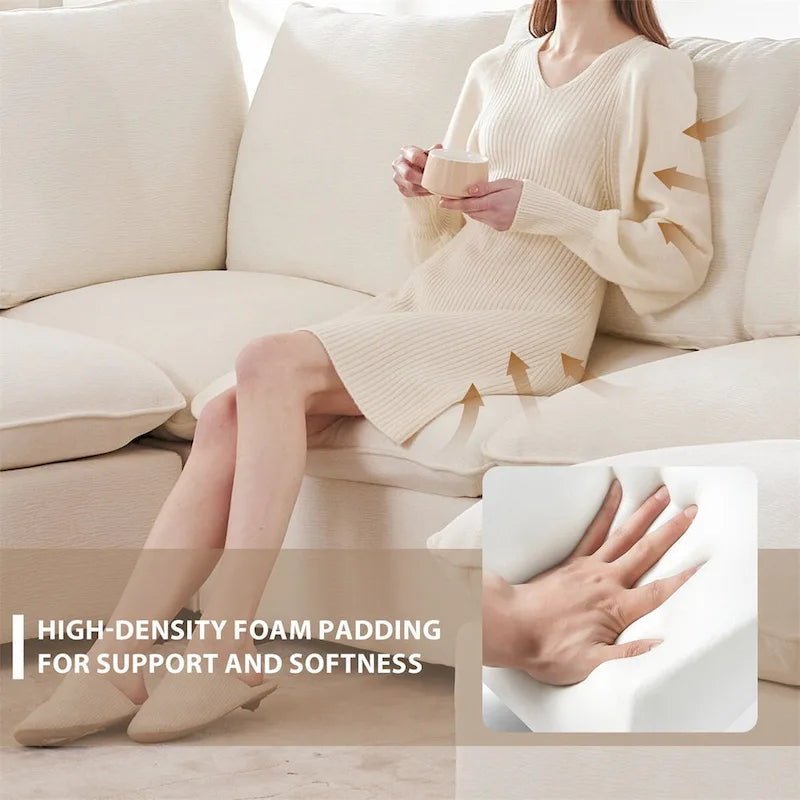 Divano componibile a L Black+Grey / White, in ciniglia, 4 posti, con 2 cuscini