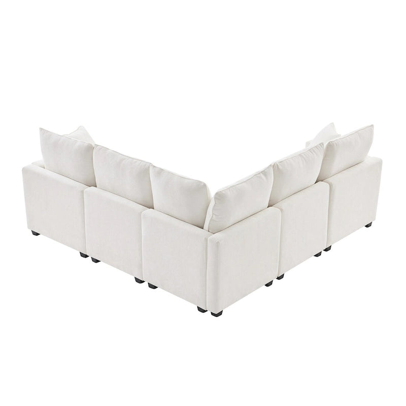 Divano componibile a L Black+Grey / White, in ciniglia, 4 posti, con 2 cuscini