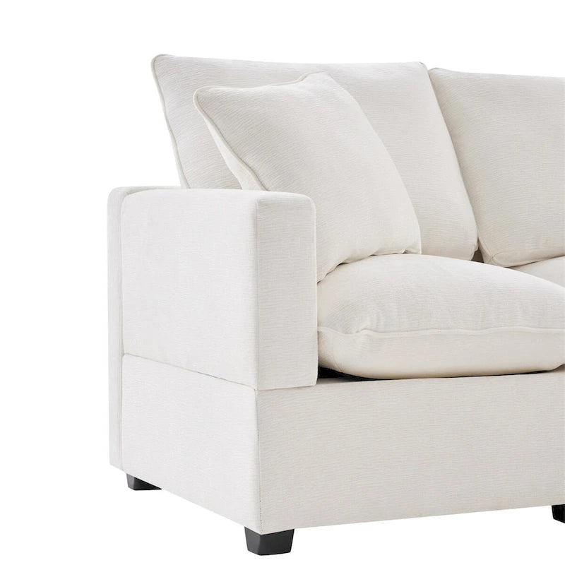 Divano componibile a L Black+Grey / White, in ciniglia, 4 posti, con 2 cuscini