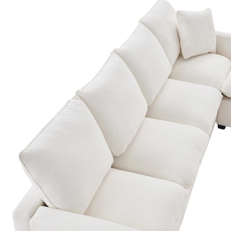 Divano componibile a L Black+Grey / White, in ciniglia, 4 posti, con 2 cuscini