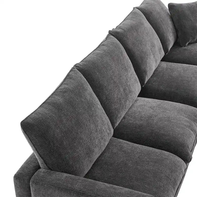 Divano componibile a L Black+Grey / White, in ciniglia, 4 posti, con 2 cuscini