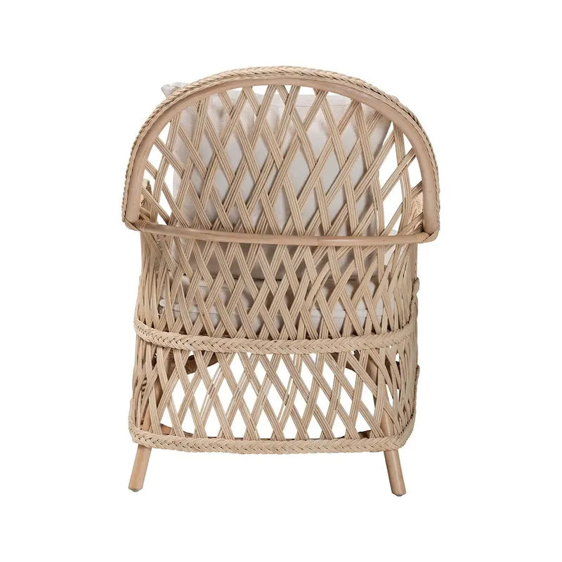 Poltrona singola in rattan intrecciato bohémien color avorio