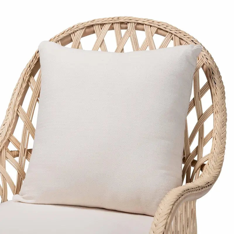 Poltrona singola in rattan intrecciato bohémien color avorio
