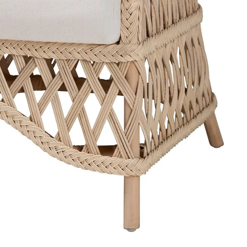 Poltrona singola in rattan intrecciato bohémien color avorio