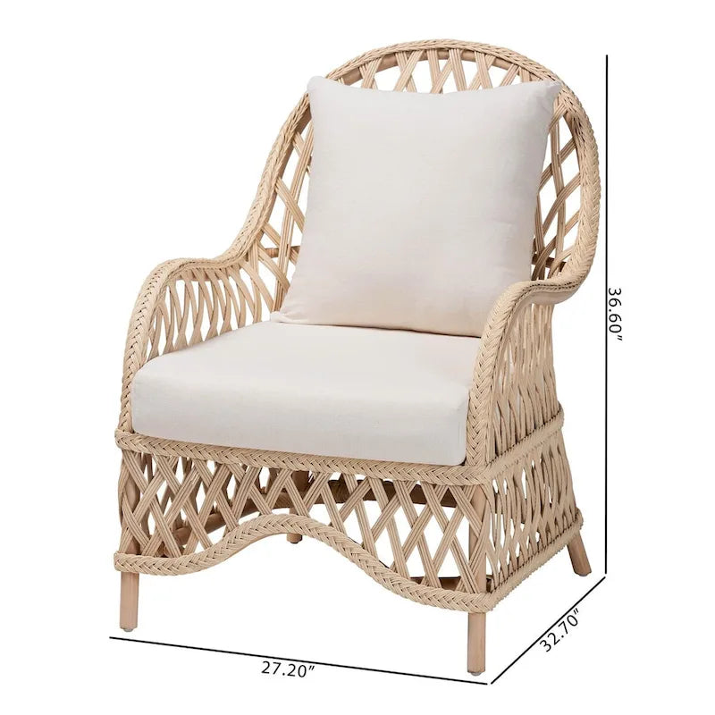 Poltrona singola in rattan intrecciato bohémien color avorio
