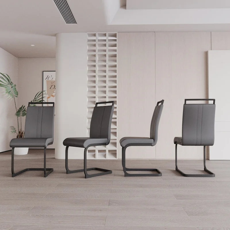 Sedia da pranzo con schienale alto in similpelle grigia/nera, base in metallo a C, set da 4