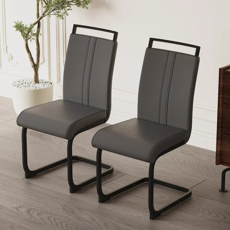 Sedia da pranzo con schienale alto in similpelle grigia/nera, base in metallo a C, set da 4