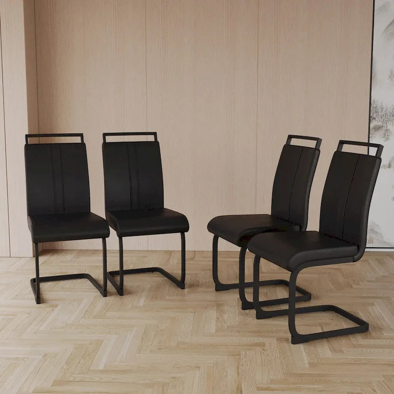 Sedia da pranzo con schienale alto in similpelle grigia/nera, base in metallo a C, set da 4