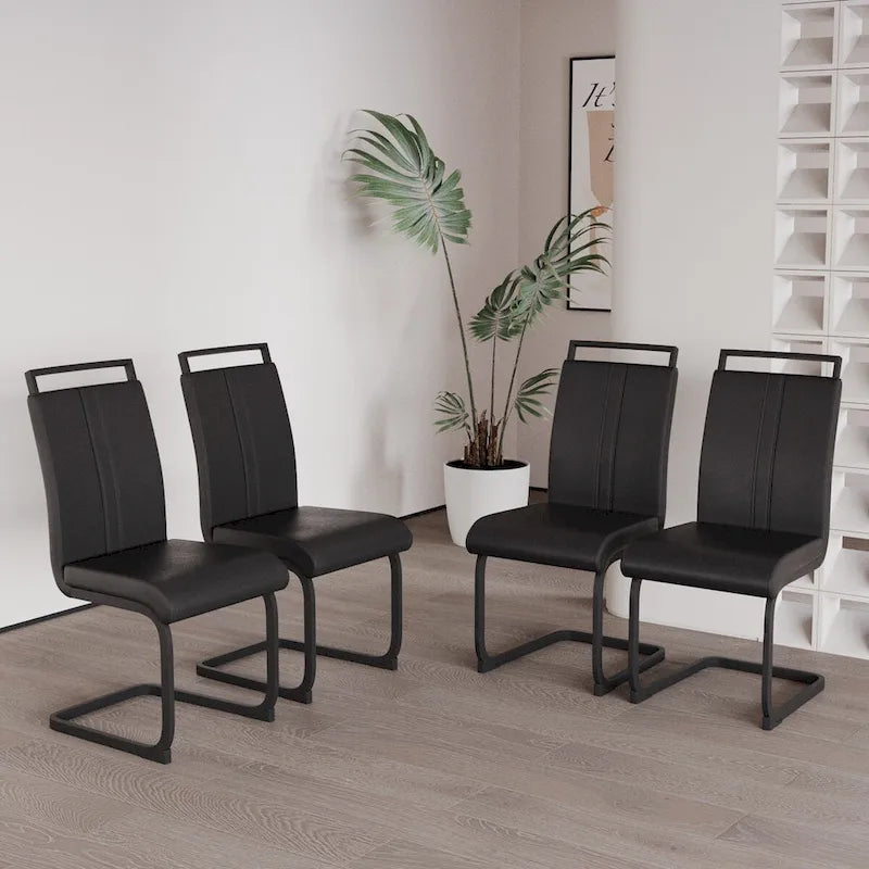 Sedia da pranzo con schienale alto in similpelle grigia/nera, base in metallo a C, set da 4