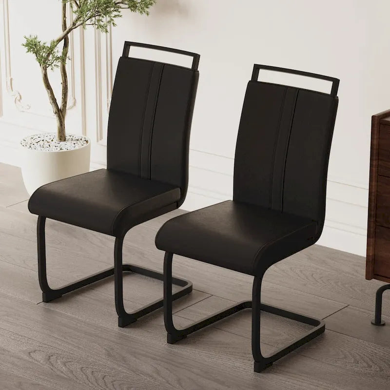 Sedia da pranzo con schienale alto in similpelle grigia/nera, base in metallo a C, set da 4