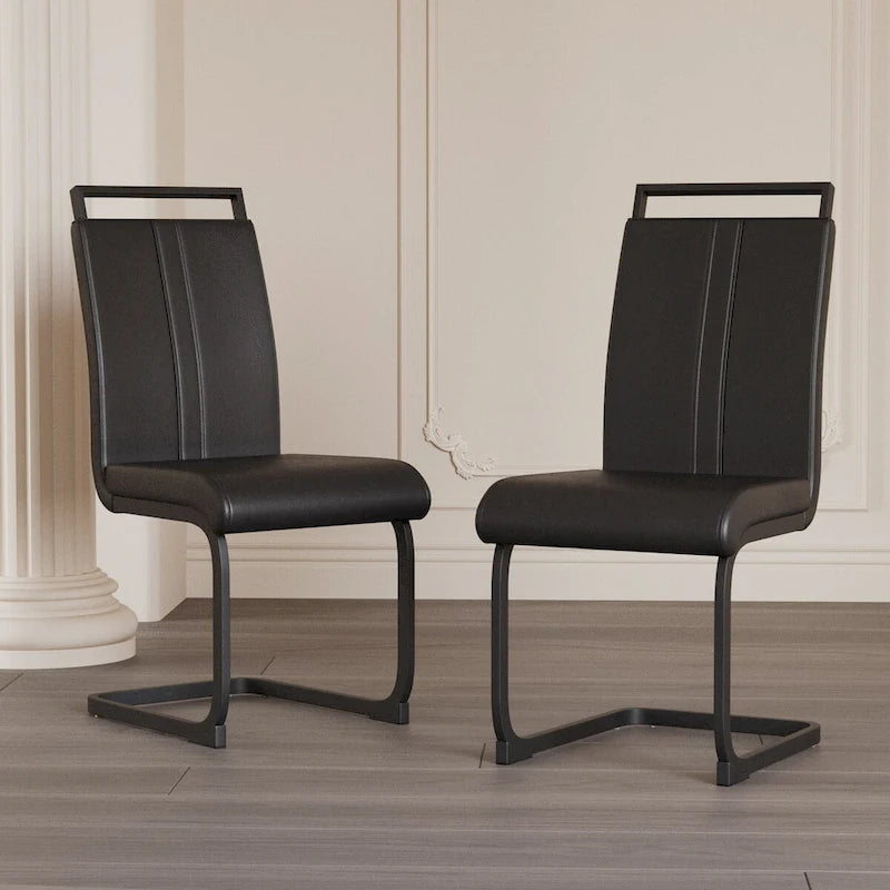 Sedia da pranzo con schienale alto in similpelle grigia/nera, base in metallo a C, set da 4
