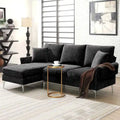 Divano componibile in ciniglia a L nero/verde/rosa con chaise longue reversibile, 4 posti a sedere