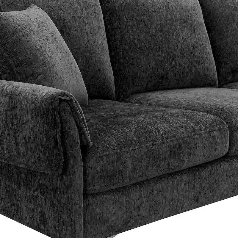 Divano componibile in ciniglia a L nero/verde/rosa con chaise longue reversibile, 4 posti a sedere