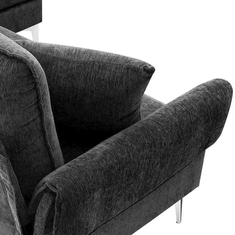 Divano componibile in ciniglia a L nero/verde/rosa con chaise longue reversibile, 4 posti a sedere