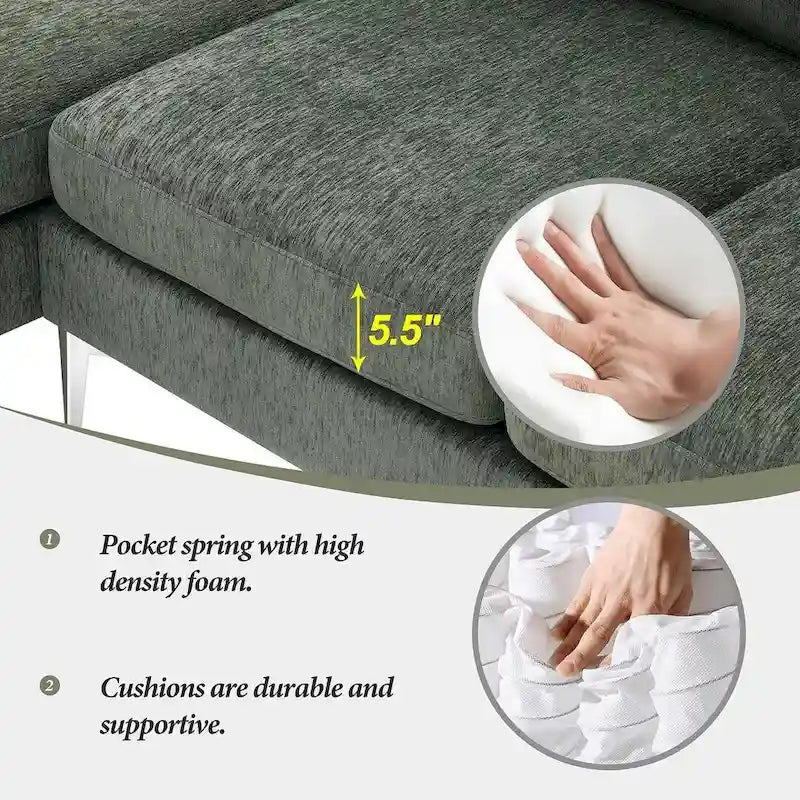 Divano componibile in ciniglia a L nero/verde/rosa con chaise longue reversibile, 4 posti a sedere