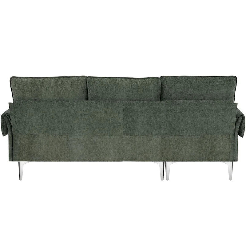 Divano componibile in ciniglia a L nero/verde/rosa con chaise longue reversibile, 4 posti a sedere