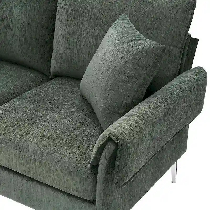 Divano componibile in ciniglia a L nero/verde/rosa con chaise longue reversibile, 4 posti a sedere