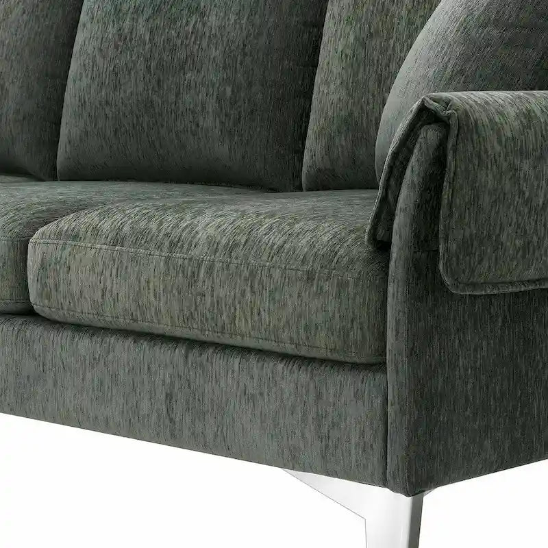 Divano componibile in ciniglia a L nero/verde/rosa con chaise longue reversibile, 4 posti a sedere