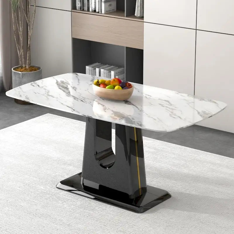 Tavolo da Pranzo con Piano in Marmo Bianco e Nero – Posti 6-8