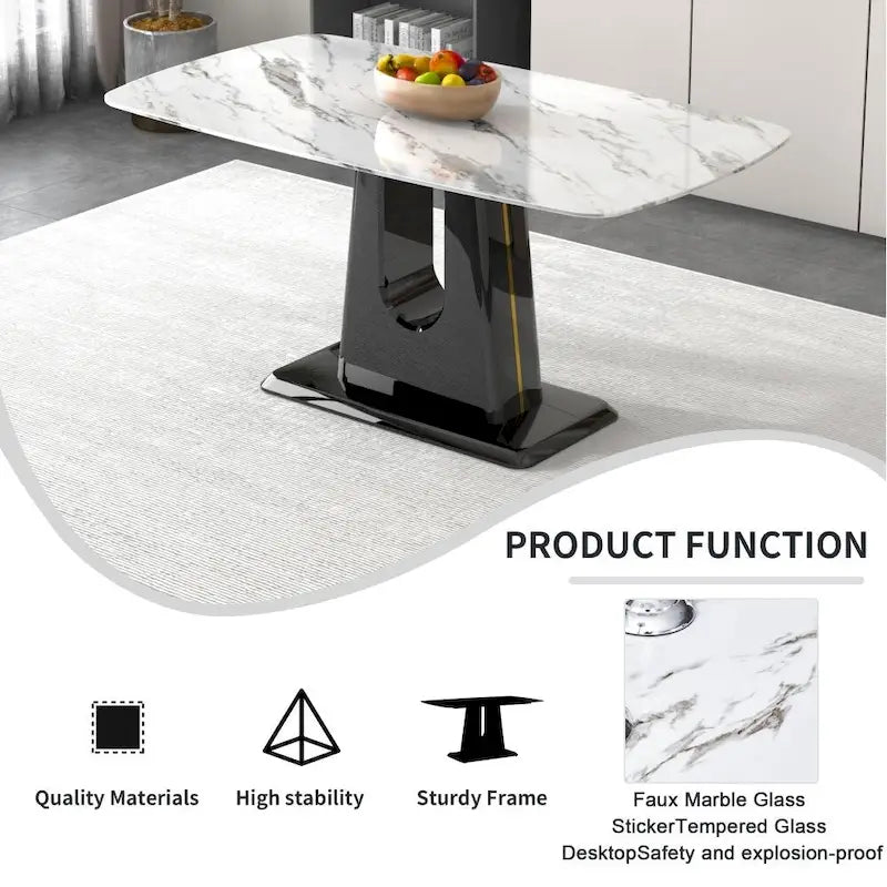 Tavolo da Pranzo con Piano in Marmo Bianco e Nero – Posti 6-8