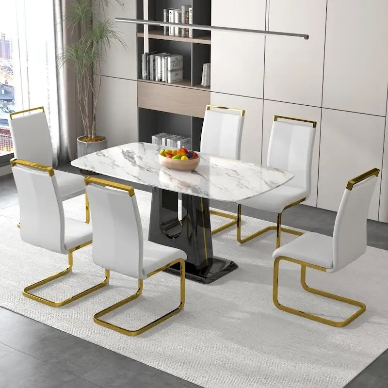 Tavolo da Pranzo con Piano in Marmo Bianco e Nero – Posti 6-8