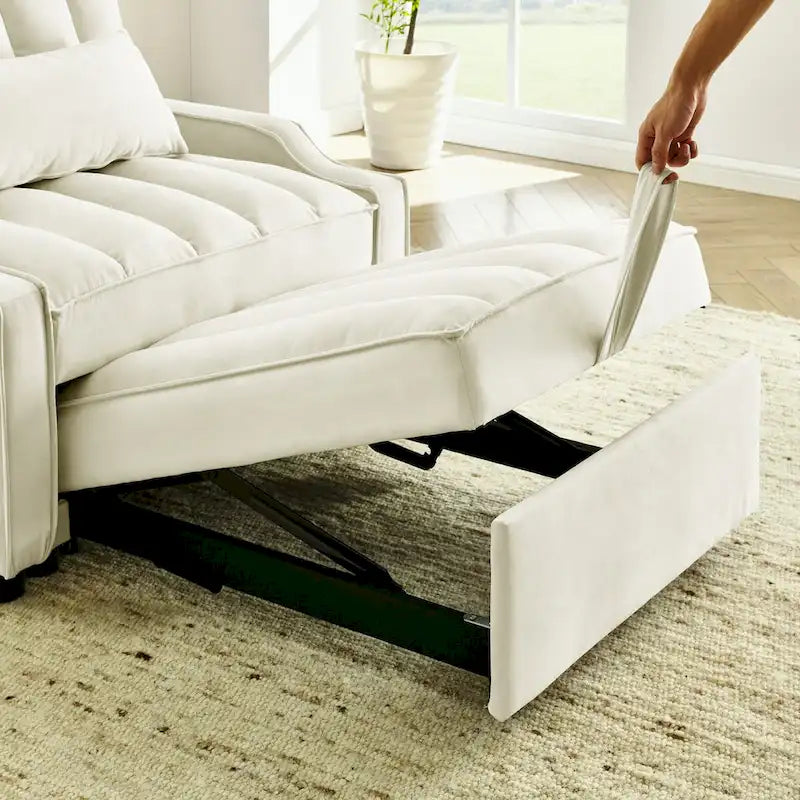 Poltrona estraibile in velluto blu/beige – Convertibile 3 in 1, Singola