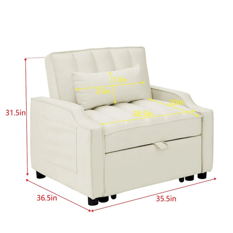 Poltrona estraibile in velluto blu/beige – Convertibile 3 in 1, Singola