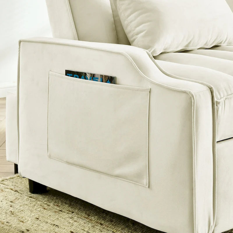 Poltrona estraibile in velluto blu/beige – Convertibile 3 in 1, Singola