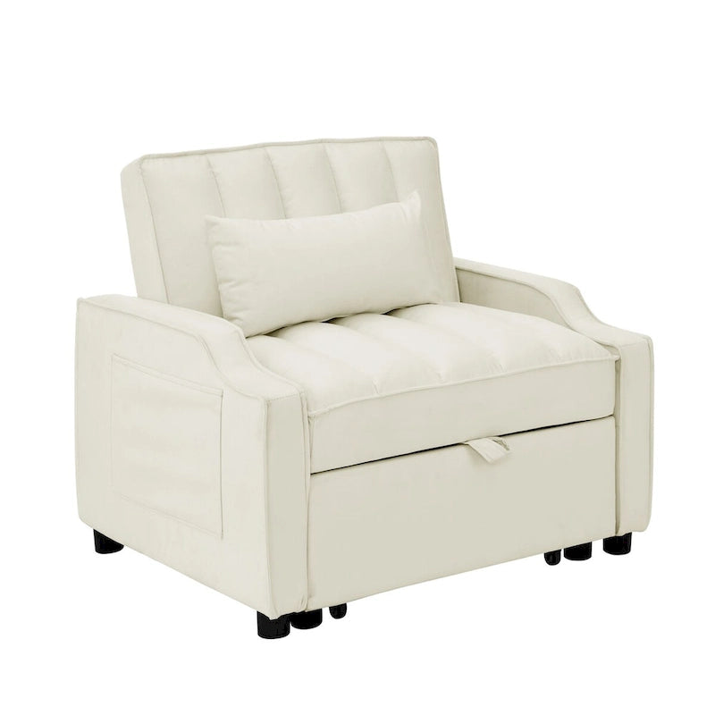 Poltrona estraibile in velluto blu/beige – Convertibile 3 in 1, Singola