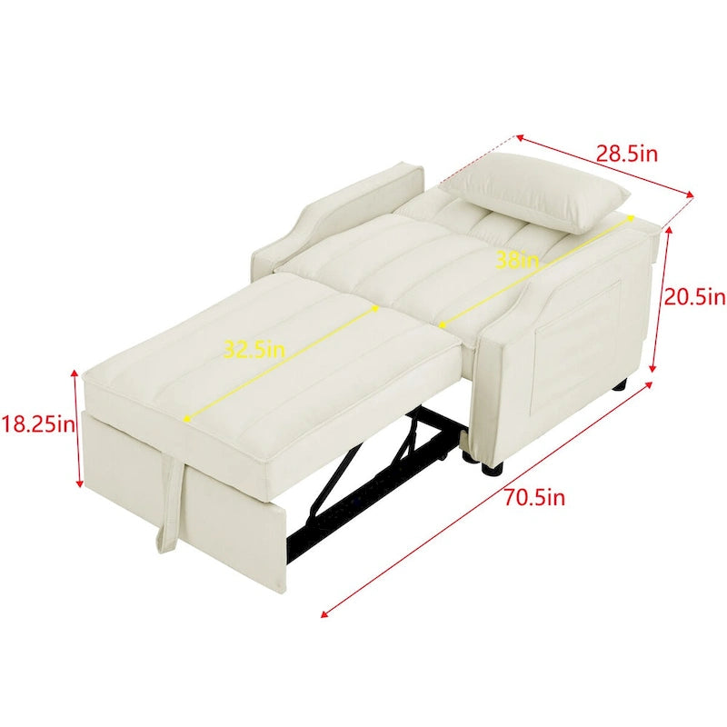Poltrona estraibile in velluto blu/beige – Convertibile 3 in 1, Singola