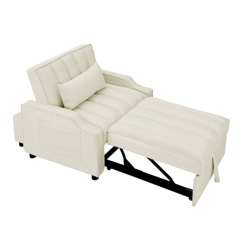Poltrona estraibile in velluto blu/beige – Convertibile 3 in 1, Singola