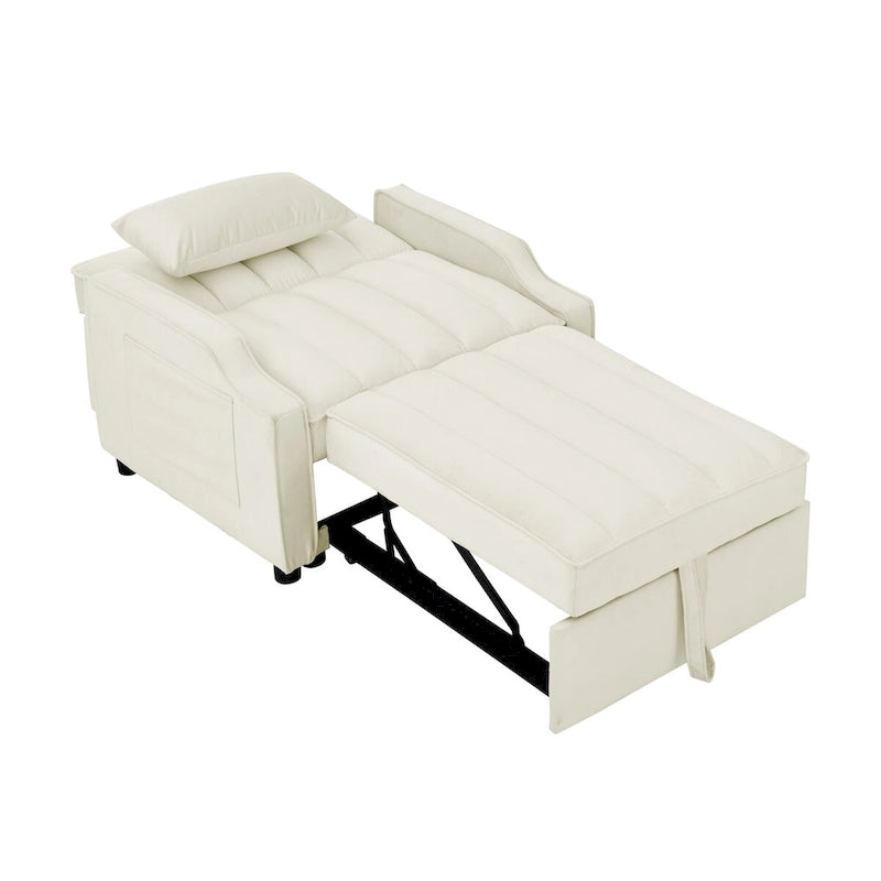 Poltrona estraibile in velluto blu/beige – Convertibile 3 in 1, Singola