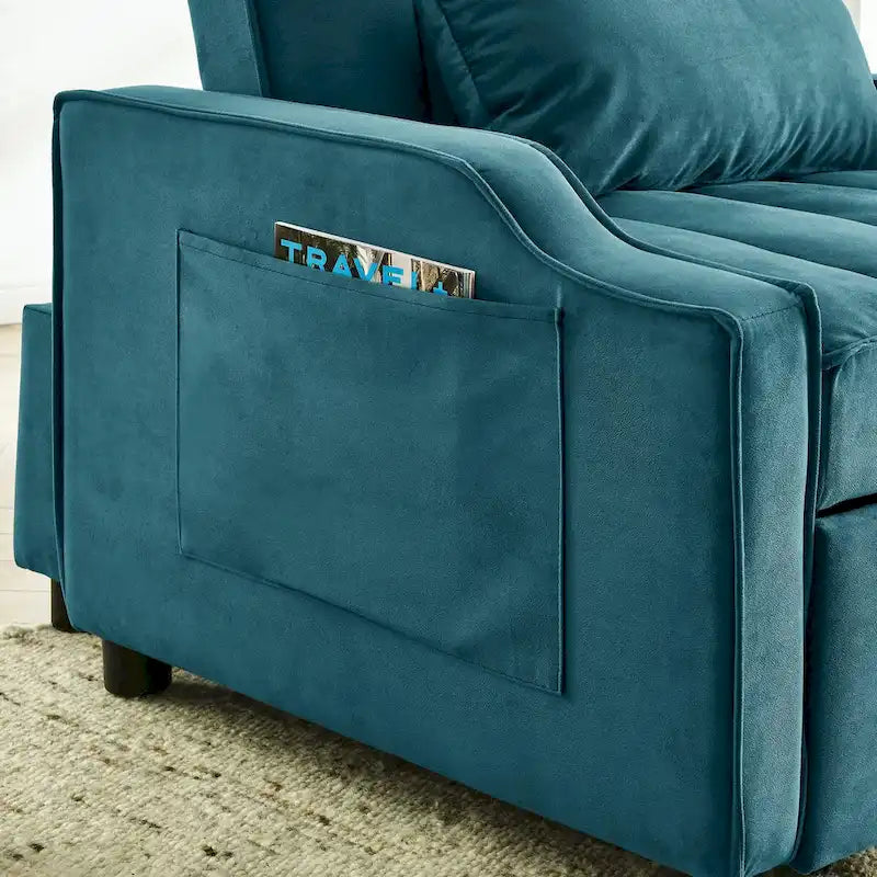 Poltrona estraibile in velluto blu/beige – Convertibile 3 in 1, Singola