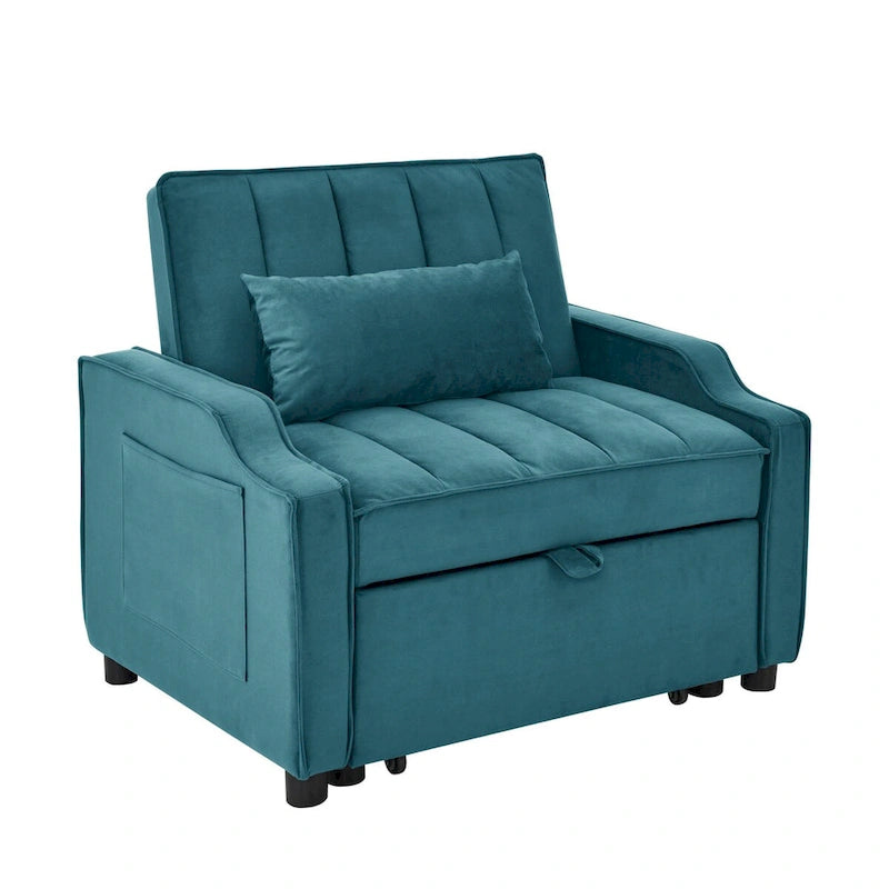 Poltrona estraibile in velluto blu/beige – Convertibile 3 in 1, Singola