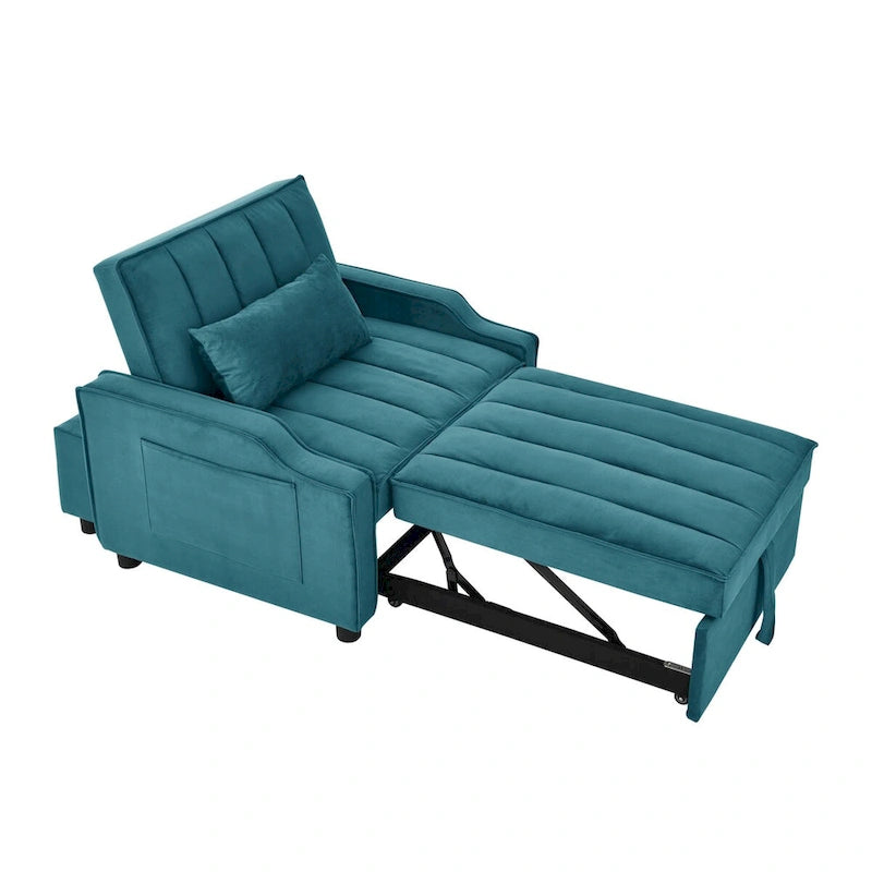 Poltrona estraibile in velluto blu/beige – Convertibile 3 in 1, Singola