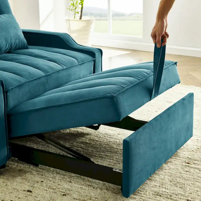 Poltrona estraibile in velluto blu/beige – Convertibile 3 in 1, Singola