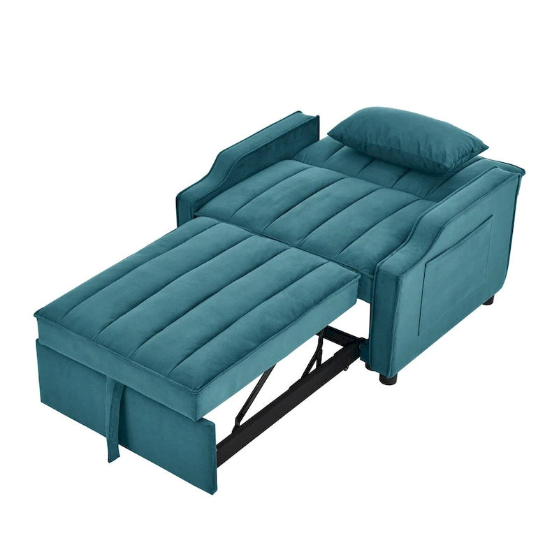 Poltrona estraibile in velluto blu/beige – Convertibile 3 in 1, Singola