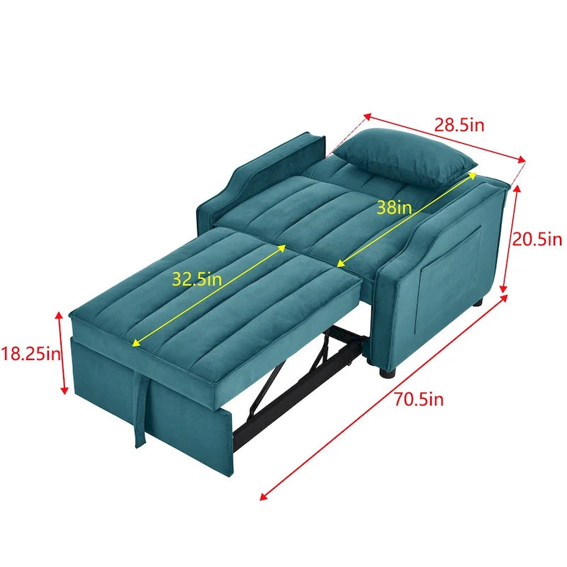Poltrona estraibile in velluto blu/beige – Convertibile 3 in 1, Singola