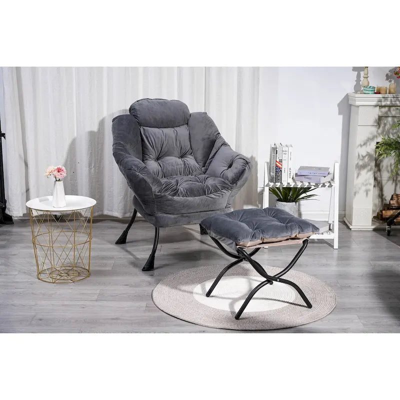 Poltrona con Pouf e Poggiapiedi, con Struttura in Acciaio, Posto Singolo, Verde/Blu/Grigio