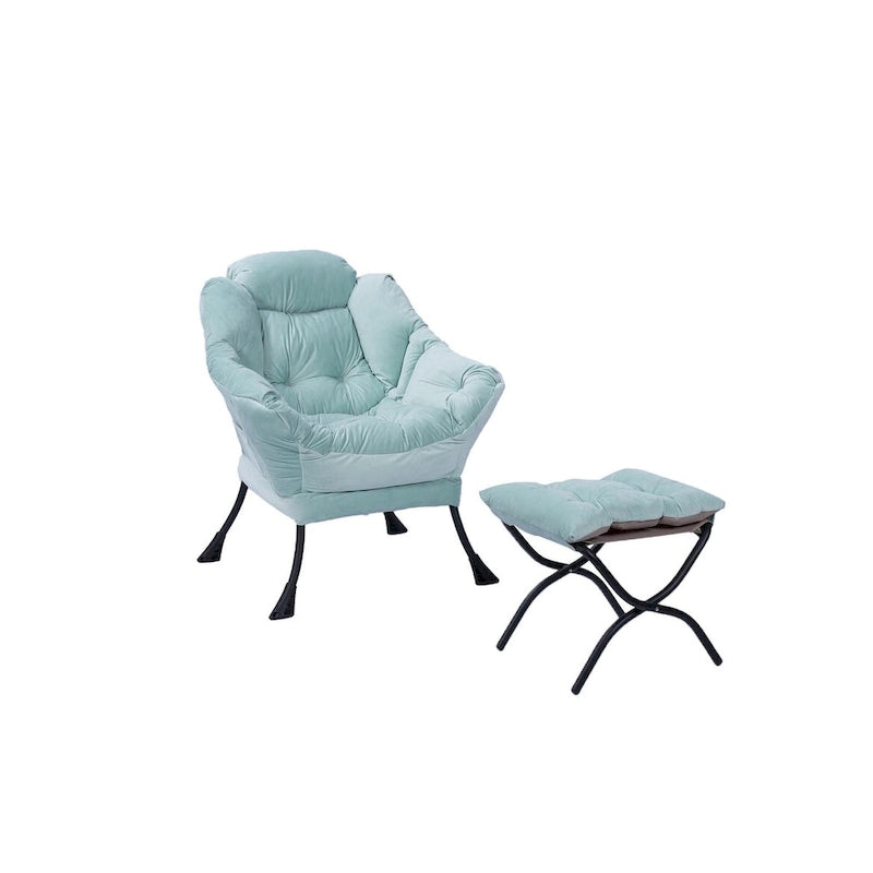 Poltrona con Pouf e Poggiapiedi, con Struttura in Acciaio, Posto Singolo, Verde/Blu/Grigio