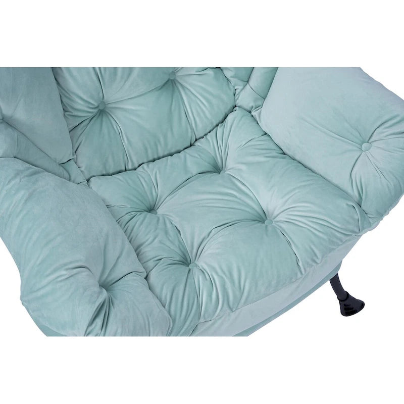 Poltrona con Pouf e Poggiapiedi, con Struttura in Acciaio, Posto Singolo, Verde/Blu/Grigio