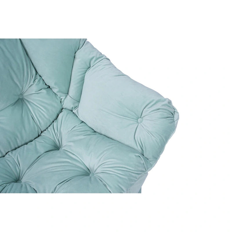 Poltrona con Pouf e Poggiapiedi, con Struttura in Acciaio, Posto Singolo, Verde/Blu/Grigio