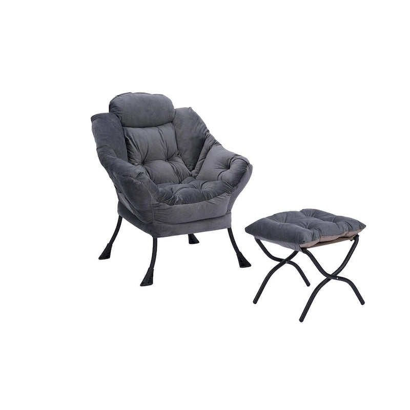 Poltrona con Pouf e Poggiapiedi, con Struttura in Acciaio, Posto Singolo, Verde/Blu/Grigio