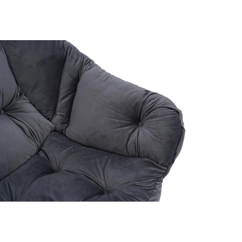 Poltrona con Pouf e Poggiapiedi, con Struttura in Acciaio, Posto Singolo, Verde/Blu/Grigio