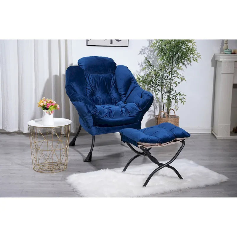 Poltrona con Pouf e Poggiapiedi, con Struttura in Acciaio, Posto Singolo, Verde/Blu/Grigio