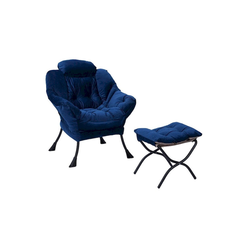 Poltrona con Pouf e Poggiapiedi, con Struttura in Acciaio, Posto Singolo, Verde/Blu/Grigio