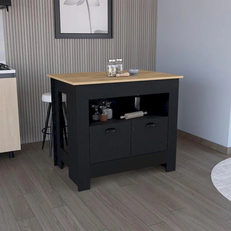 Mobiletto da Cucina a 2 Ante con Ripiano - Bianco / Nero